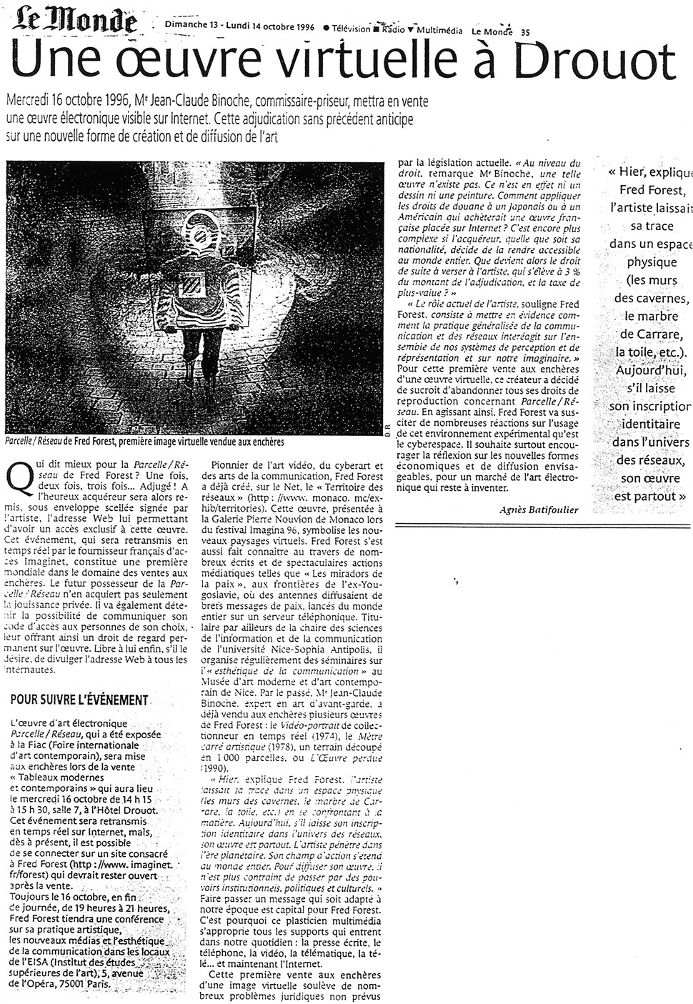 1996 Le Monde - oeuvre virtuelle à Drouot