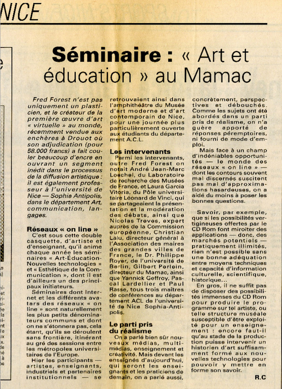 Séminaire à l'Université de Nice et au MAMAC