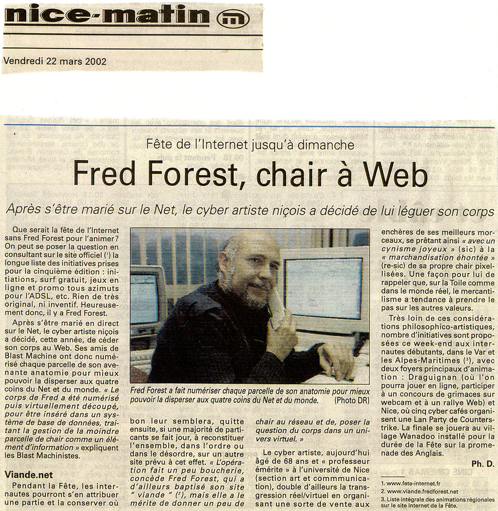 Fred Forest, chair à Web